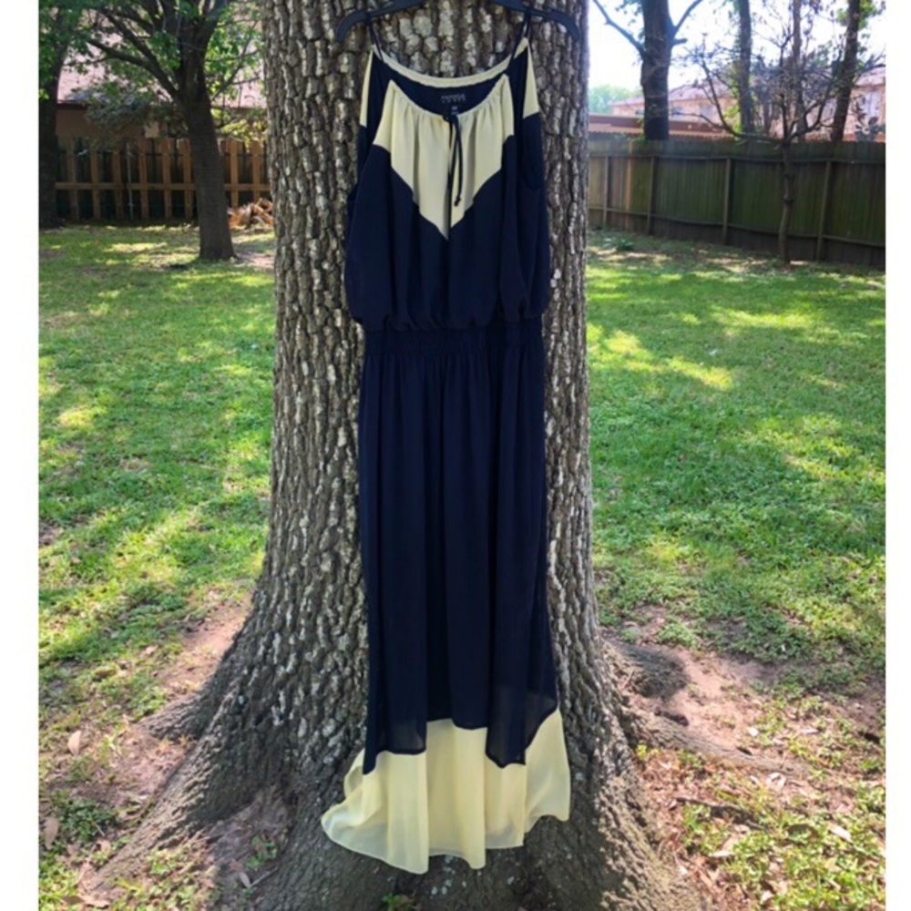 Blue and green colorblock cami maxi dress